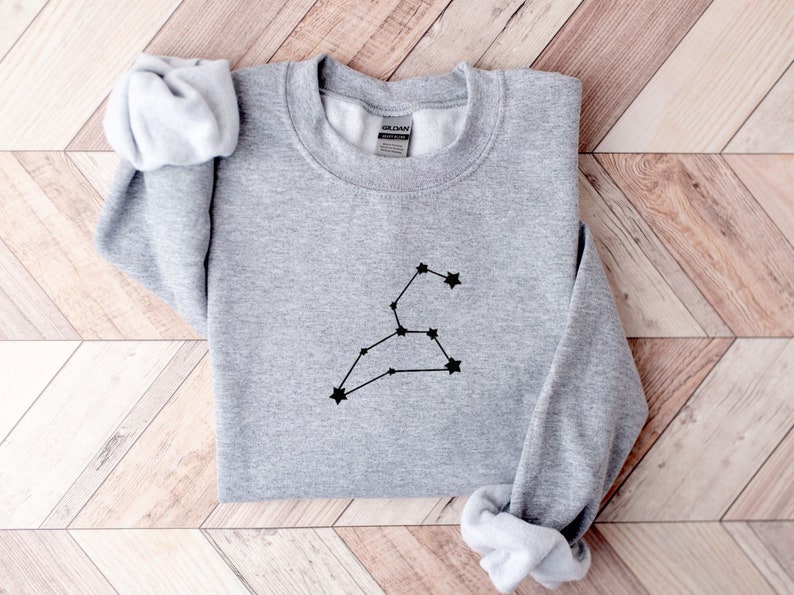 Leo Embroidered Zodiac Sweatshirt Constellation Sweater, Horoscope Sweatshirt, Zodiac Birthday, Taurus Gemini Cancer Virgo Aquarius Pisces