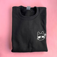 Glow in the Dark Embroidered Sweatshirts for Cat Lovers, Cute Cat Emojis, Adult Unisex, Cute Embroidered Crewneck, Unique Embroidery Gifts