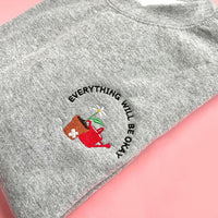 Everything Will Be Okay Embroidered Sweatshirt, Adult Unisex, Pocket Flower Embroidered Crewneck, Self Care Pull Over, Cute Embroidery Gift