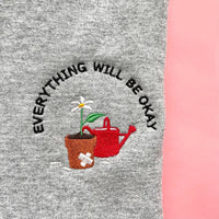 Everything Will Be Okay Embroidered Sweatshirt, Adult Unisex, Pocket Flower Embroidered Crewneck, Self Care Pull Over, Cute Embroidery Gift