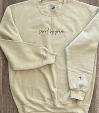 Saved by grace embroidered  sweatshirt, faith sweatshirt, embroidered Faith sweatshirt, gift for her