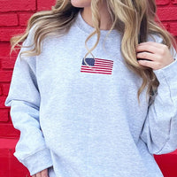 American Flag Embroidered Sweatshirt, 4th of July Sweatshirt, Trendy Crewneck Sweatshirt, Patriotic Sweatshirt, Independence Day Gifts