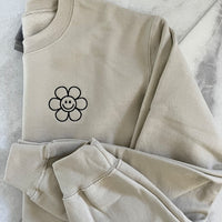 Smiley Face Flower Sweatshirt- Embroidered Crewneck- Monogrammed Sweatshirt- Flower Sweatshirt