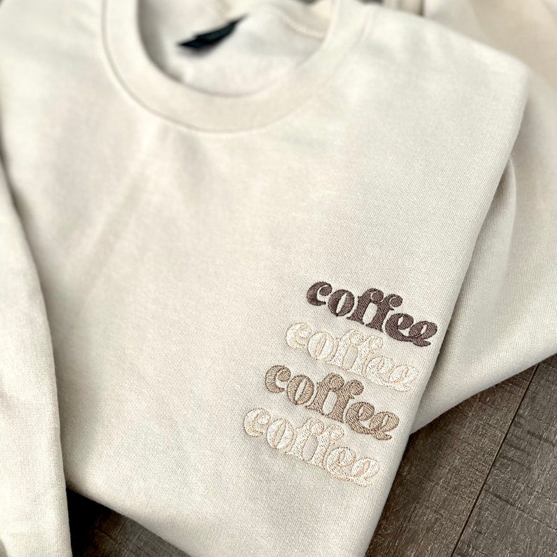 Embroidered Coffee Sweatshirt, Trendy Tonal Coffee Sweater, Coffee Lovers Gift, Fall Sweatshirts, Preppy Crewneck Sweater, Best Friend Gift