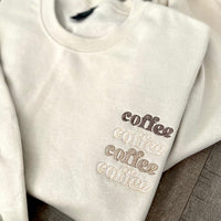 Embroidered Coffee Sweatshirt, Trendy Tonal Coffee Sweater, Coffee Lovers Gift, Fall Sweatshirts, Preppy Crewneck Sweater, Best Friend Gift