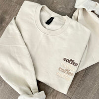 Embroidered Coffee Sweatshirt, Trendy Tonal Coffee Sweater, Coffee Lovers Gift, Fall Sweatshirts, Preppy Crewneck Sweater, Best Friend Gift