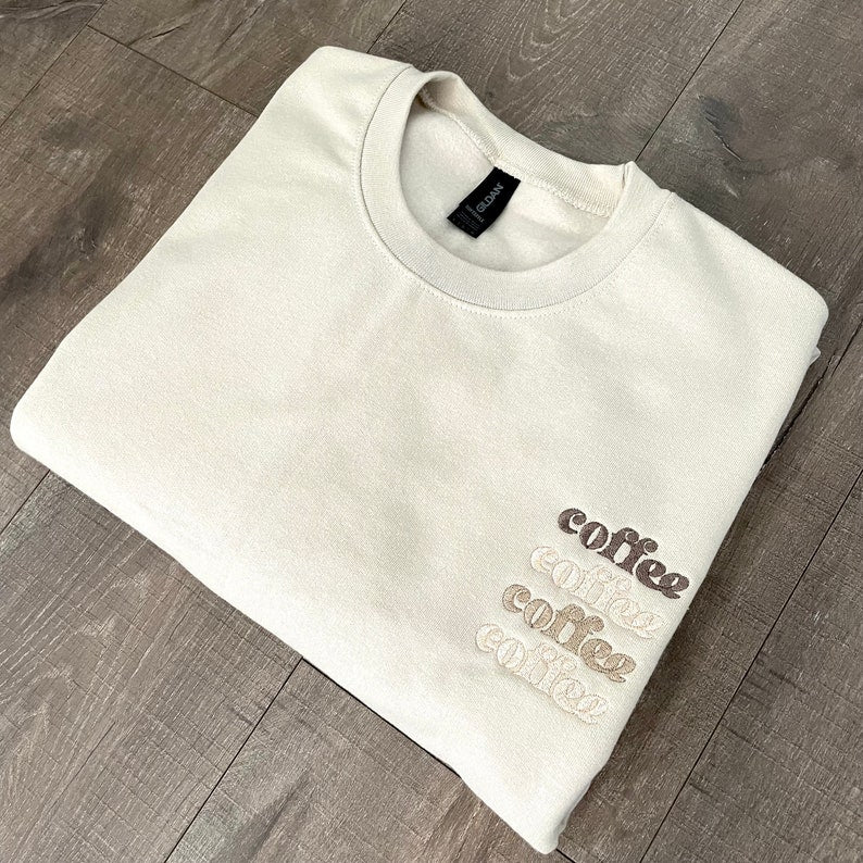 Embroidered Coffee Sweatshirt, Trendy Tonal Coffee Sweater, Coffee Lovers Gift, Fall Sweatshirts, Preppy Crewneck Sweater, Best Friend Gift