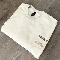 Embroidered Coffee Sweatshirt, Trendy Tonal Coffee Sweater, Coffee Lovers Gift, Fall Sweatshirts, Preppy Crewneck Sweater, Best Friend Gift