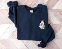 Ghost Embroidered Sweatshirt, Little Ghost Ice Coffee Shirt, Halloween Sweatshirt, Halloween Embroidered Sweatshirt, Ghost Sweatshirt