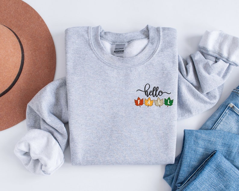 Hello Fall Sweatshirt, Thanksgiving Embroidered Sweatshirt, Hello Fall Embroidered Sweatshirt, Thanksgiving Family Shirt, Pumpkin Shirt
