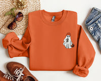 Ghost Embroidered Sweatshirt, Little Ghost Ice Coffee Shirt, Halloween Sweatshirt, Halloween Embroidered Sweatshirt, Ghost Sweatshirt