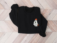 Ghost Embroidered Sweatshirt, Little Ghost Ice Coffee Shirt, Halloween Sweatshirt, Halloween Embroidered Sweatshirt, Ghost Sweatshirt