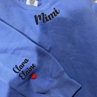 Comfort Colors® Custom Mama Embroidered Sweatshirt With Names On The Sleeve, Mom Crewneck, Gigi Crew Shirt, Custom Neckline Shirt