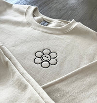 Smiley Face Flower Sweatshirt- Embroidered Crewneck- Monogrammed Sweatshirt- Flower Sweatshirt