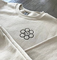 Smiley Face Flower Sweatshirt- Embroidered Crewneck- Monogrammed Sweatshirt- Flower Sweatshirt