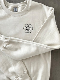 Smiley Face Flower Sweatshirt- Embroidered Crewneck- Monogrammed Sweatshirt- Flower Sweatshirt