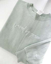 Saved by grace embroidered  sweatshirt, faith sweatshirt, embroidered Faith sweatshirt, gift for her