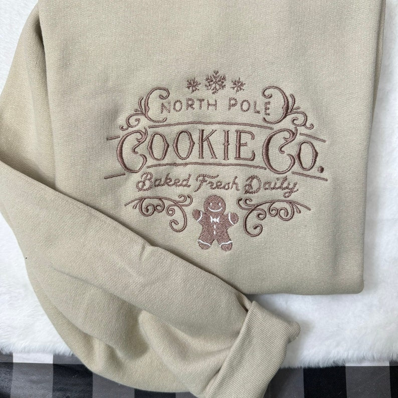 North Pole Cookie Co Embroidered Sweatshirt- Y2K Style Embroidered Crewneck| unisex Sweatshirt- Embroidered hoodie Christmas - Gift for her