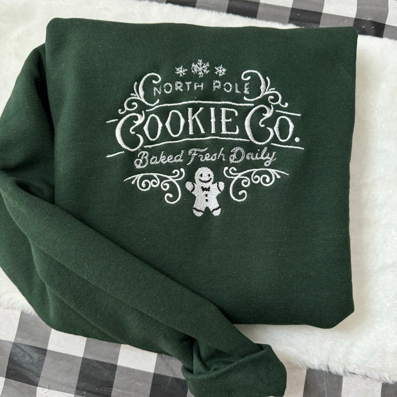 North Pole Cookie Co Embroidered Sweatshirt- Y2K Style Embroidered Crewneck| unisex Sweatshirt- Embroidered hoodie Christmas - Gift for her