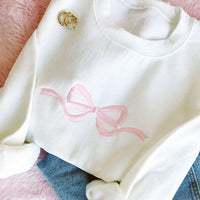 Cute Bow Embroidered Gemma Sweatshirt |  Dainty Bow Sweatshirt | Embroidered Bow Ribbon Trendy Sweatshirt | Embroidered Bow | Gift for Her