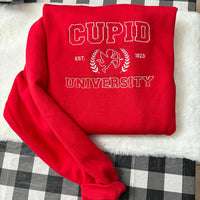 Cupid University Embroidered Sweatshirt- Y2K Style Embroidered Crewneck| unisex Sweatshirt- funny clothing- Valentines Day - Love - gift