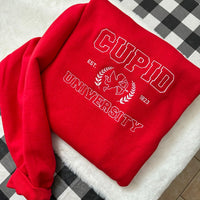 Cupid University Embroidered Sweatshirt- Y2K Style Embroidered Crewneck| unisex Sweatshirt- funny clothing- Valentines Day - Love - gift