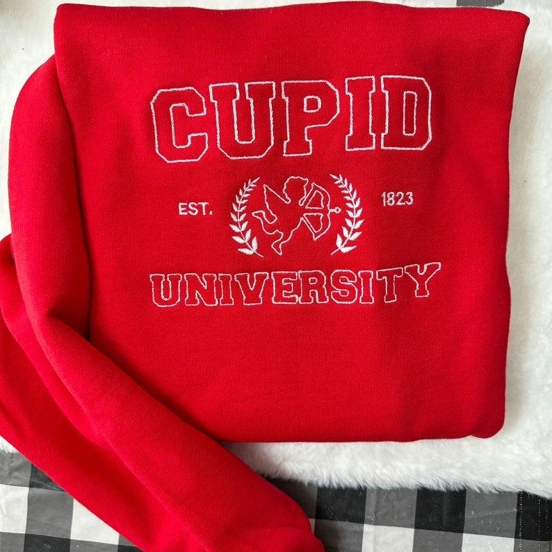 Cupid University Embroidered Sweatshirt- Y2K Style Embroidered Crewneck| unisex Sweatshirt- funny clothing- Valentines Day - Love - gift