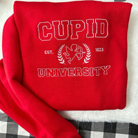 Cupid University Embroidered Sweatshirt- Y2K Style Embroidered Crewneck| unisex Sweatshirt- funny clothing- Valentines Day - Love - gift