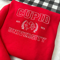 Cupid University Embroidered Sweatshirt- Y2K Style Embroidered Crewneck| unisex Sweatshirt- funny clothing- Valentines Day - Love - gift