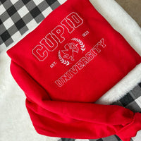 Cupid University Embroidered Sweatshirt- Y2K Style Embroidered Crewneck| unisex Sweatshirt- funny clothing- Valentines Day - Love - gift