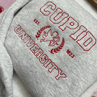 Cupid University Embroidered Sweatshirt- Y2K Style Embroidered Crewneck| unisex Sweatshirt- funny clothing- Valentines Day - Love - gift