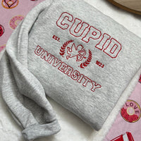 Cupid University Embroidered Sweatshirt- Y2K Style Embroidered Crewneck| unisex Sweatshirt- funny clothing- Valentines Day - Love - gift