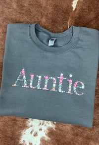 Embroidered floral auntie sweatshirt, auntie crewneck, aunt gift, embroidered sweatshirt, custom sweatshirt, personalized sweatshirt, floral