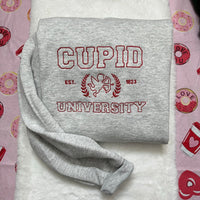 Cupid University Embroidered Sweatshirt- Y2K Style Embroidered Crewneck| unisex Sweatshirt- funny clothing- Valentines Day - Love - gift