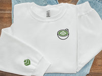 Matcha Embroidered Crewneck Sweatshirt, Matcha Gift, Matcha Lover Sweater, Matcha Mug Latte Art, Embroidery Sweater, Cute Matcha Tea Shirt