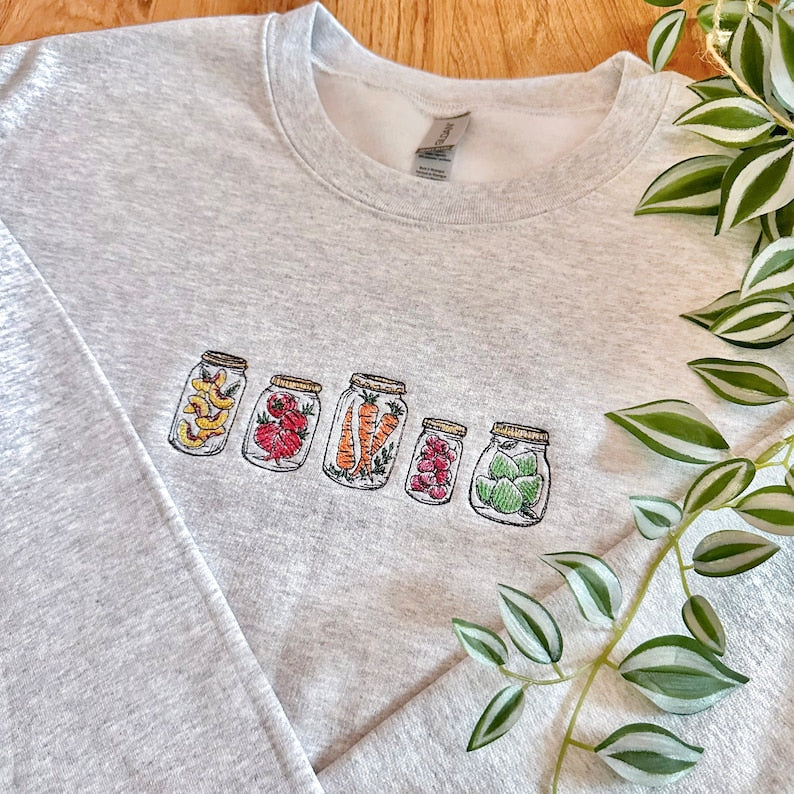 Jarred Fruits and Veggies Embroidered Sweatshirt
