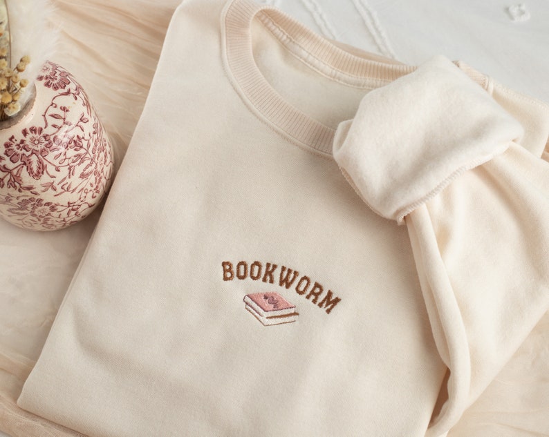 Embroidered Bookworm Sweatshirt, Embroidered Book Lover Sweatshirt, Sweatshirts for Book Club, Book Gifts, Book Club, Sweatshirt, BOOK-C-97