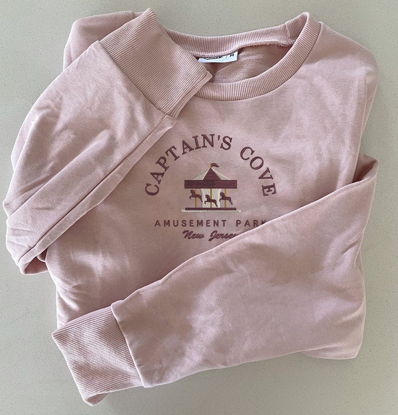 Embroidered Sweatshirt | 100% Cotton Handmade Sweater Jumper Design | Captain's Cove Amusement Park Embroidery