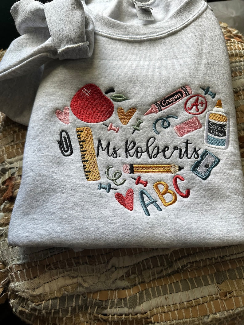 Embroidered 90s Vibe Teacher Sweatshirt - Embroidered Teacher Sweatshirt - Teacher Gift - Student Teacher Sweatshirt - DayCare Sweatshirt