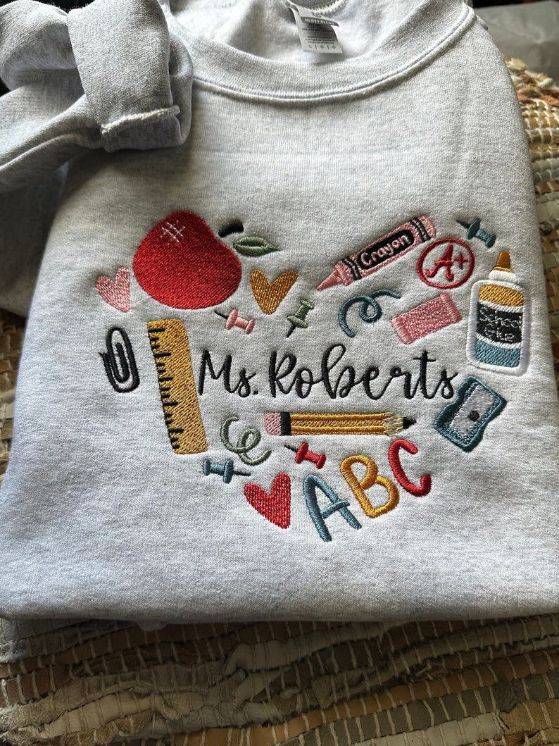 Embroidered 90s Vibe Teacher Sweatshirt - Embroidered Teacher Sweatshirt - Teacher Gift - Student Teacher Sweatshirt - DayCare Sweatshirt