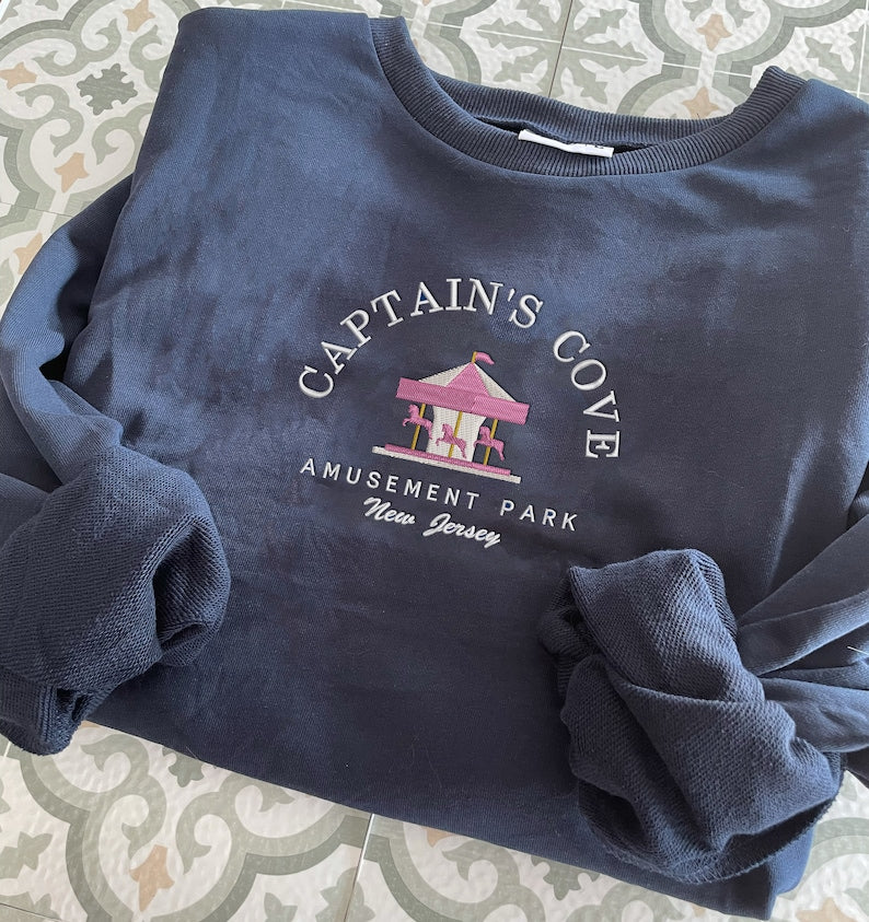 Embroidered Sweatshirt | 100% Cotton Handmade Sweater Jumper Design | Captain's Cove Amusement Park Embroidery