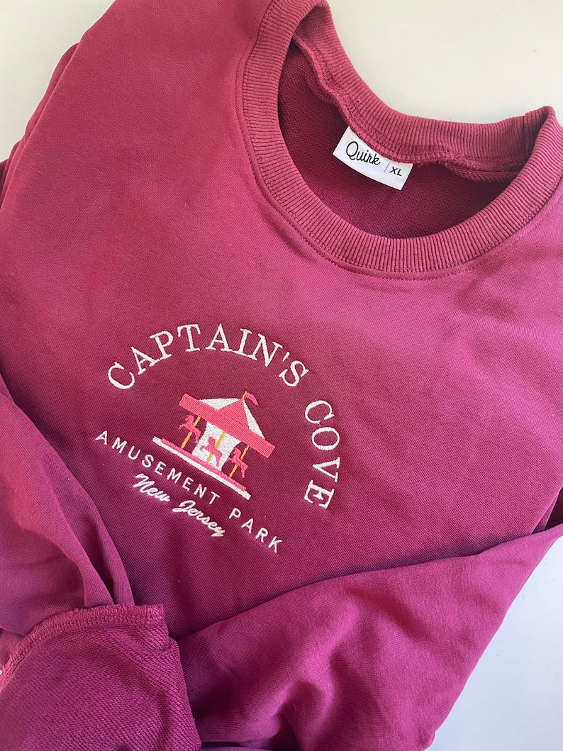 Embroidered Sweatshirt | 100% Cotton Handmade Sweater Jumper Design | Captain's Cove Amusement Park Embroidery