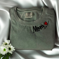 Comfort Colors® Custom Mama Embroidered Sweatshirt With Names On The Sleeve, Mom Crewneck, Gigi Crew Shirt, Custom Neckline Shirt