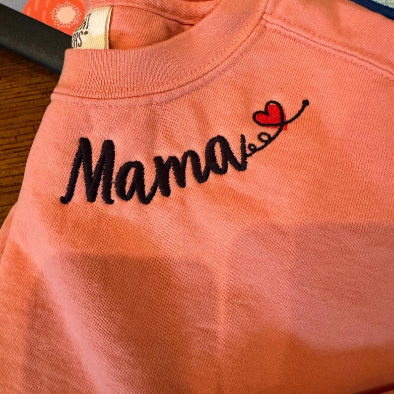 Comfort Colors® Custom Mama Embroidered Sweatshirt With Names On The Sleeve, Mom Crewneck, Gigi Crew Shirt, Custom Neckline Shirt