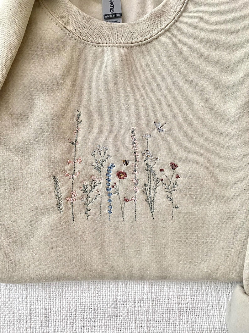 Wildflower Embroidered Hoodie Mockup - Embroidery Crewneck - Nature Embroidery - Adventure Sweatshirt - Gildan 18500 Mockup
