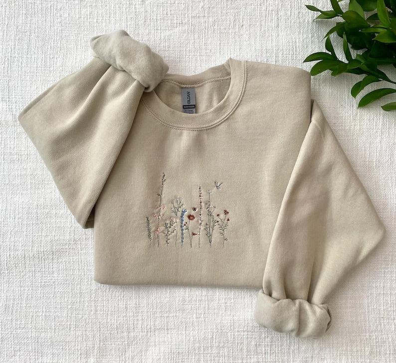 Wildflower Embroidered Hoodie Mockup - Embroidery Crewneck - Nature Embroidery - Adventure Sweatshirt - Gildan 18500 Mockup