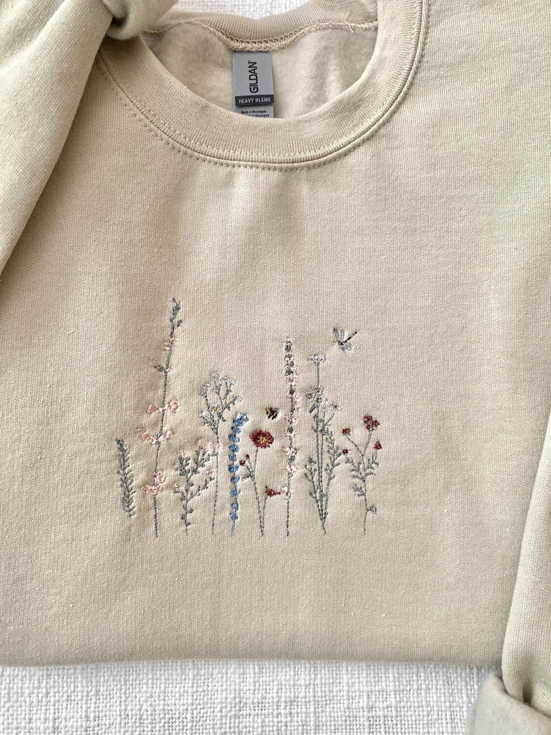 Wildflower Embroidered Hoodie Mockup - Embroidery Crewneck - Nature Embroidery - Adventure Sweatshirt - Gildan 18500 Mockup