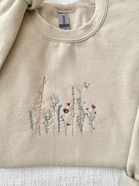 Wildflower Embroidered Hoodie Mockup - Embroidery Crewneck - Nature Embroidery - Adventure Sweatshirt - Gildan 18500 Mockup