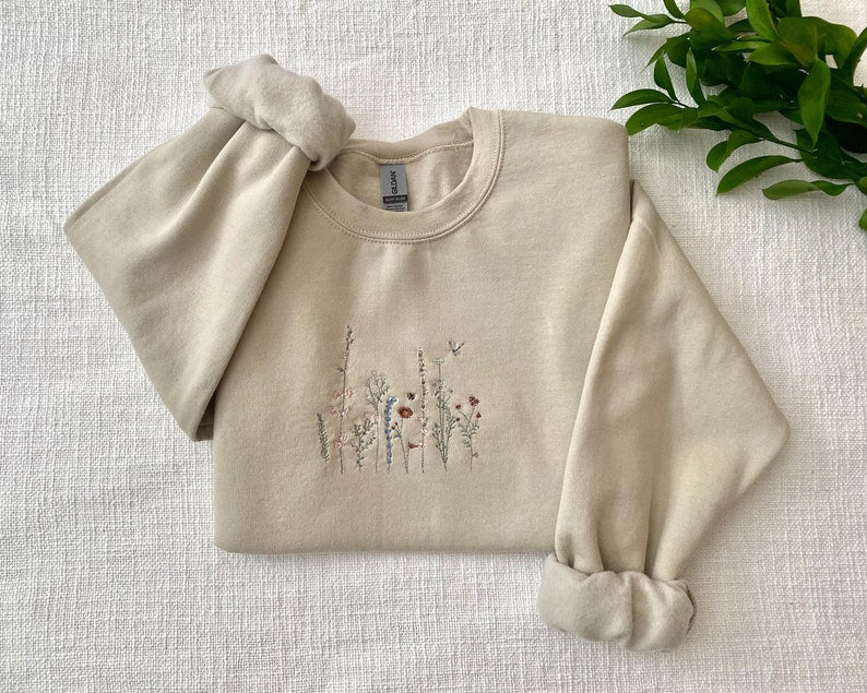 Wildflower Embroidered Hoodie Mockup - Embroidery Crewneck - Nature Embroidery - Adventure Sweatshirt - Gildan 18500 Mockup
