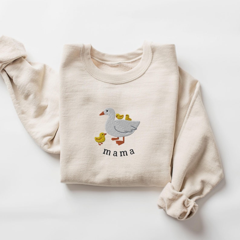 Mama Embroidered Sweatshirt, Cute Mama Goose Embroidery, Mothers Day Gift, Mom and Kids Shirt, Mama Duck and Ducklings, Mama and Chicks Crew